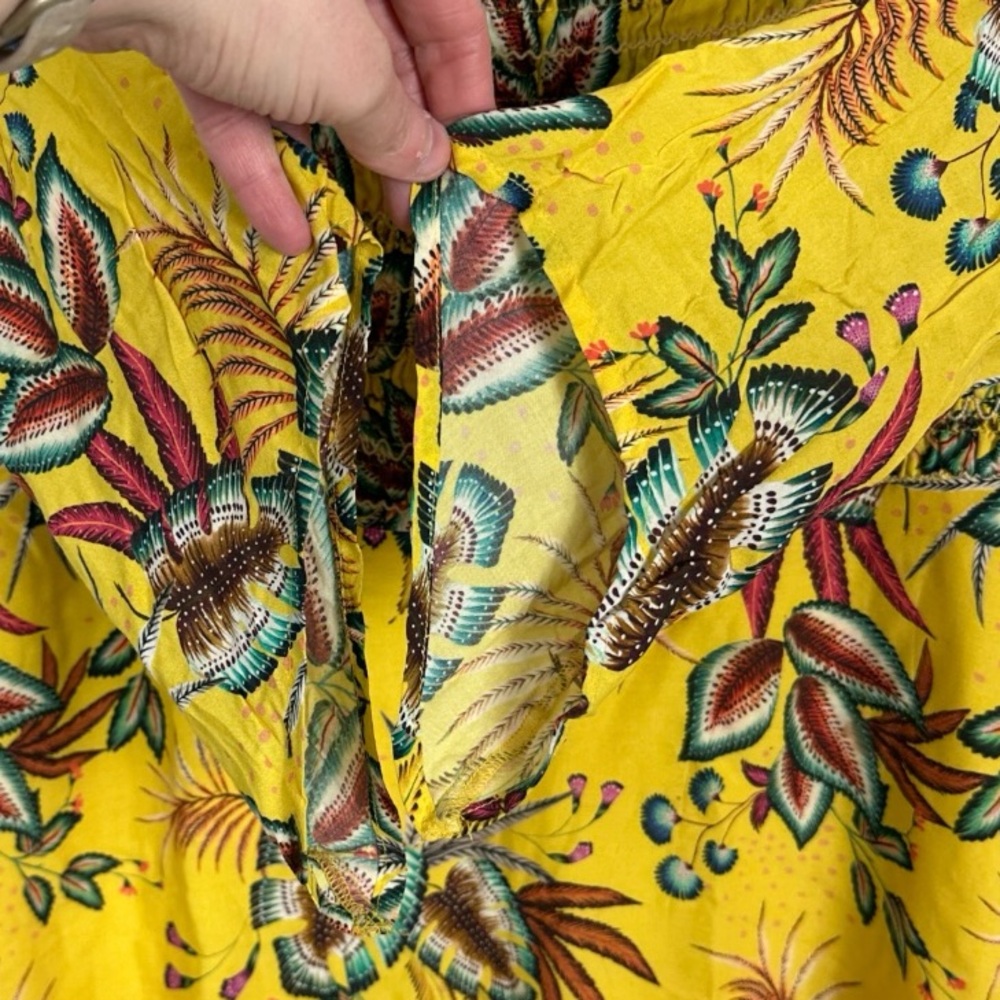 Anthropologie Farm Rio Yellow Floral Smocked Mini Dress Size Large Petite Boho L - Picture 6 of 16